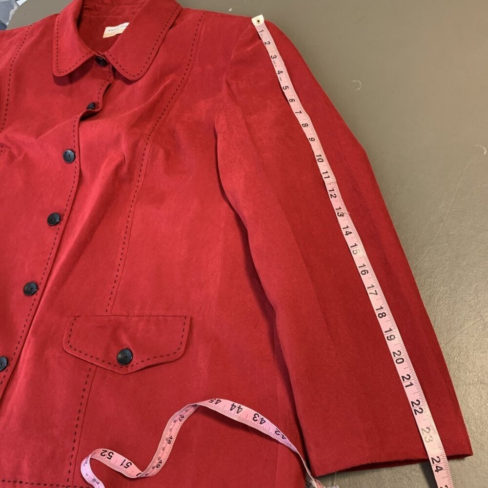 Alfred Dunner Womans 20W Jacket Blazer Faux Suede Red Button Pockets Lined - Picture 12 of 13
